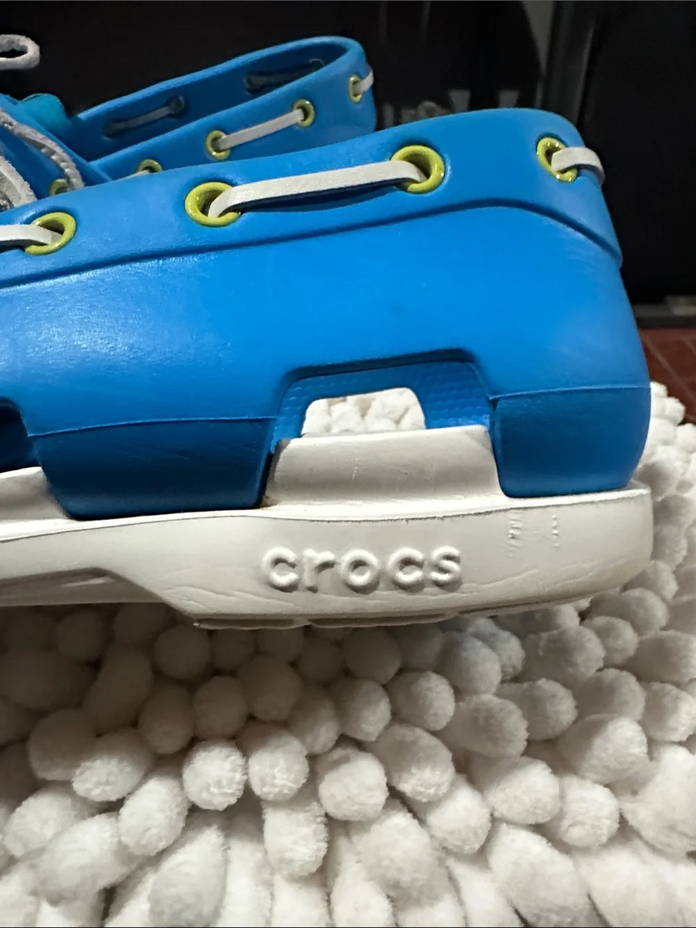 CROCS Men's Vibrant Blue Boat Shoes with Light Gray Laces